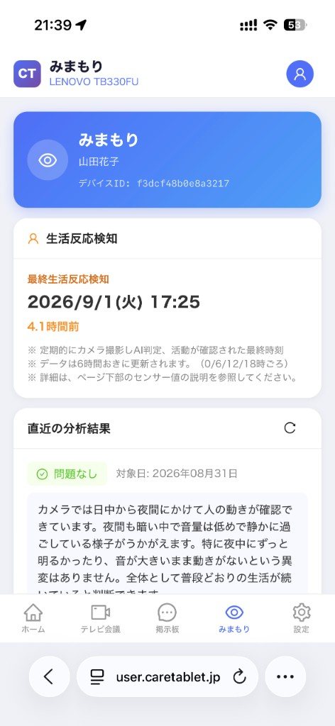 みまもり分析結果画面