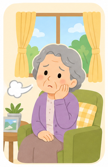一人暮らしで寂しそうにしている高齢者のイラスト