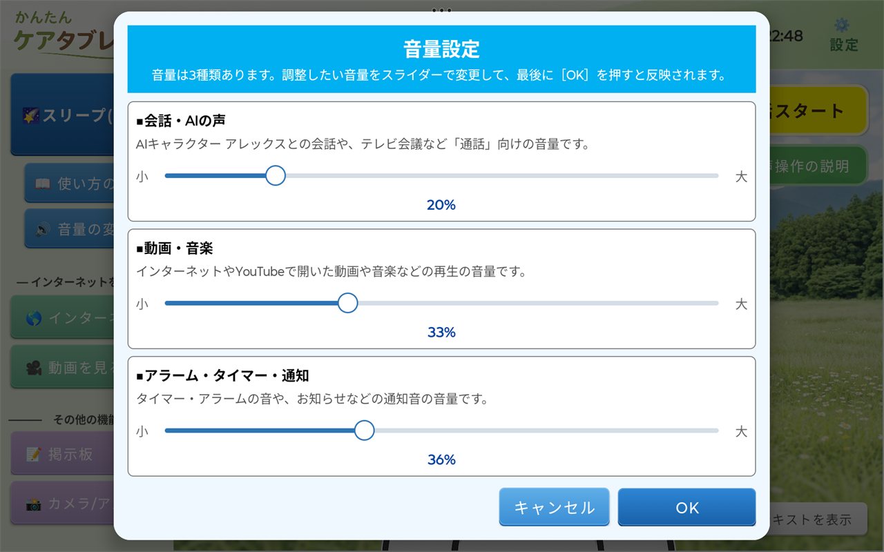 音量の変更画面
